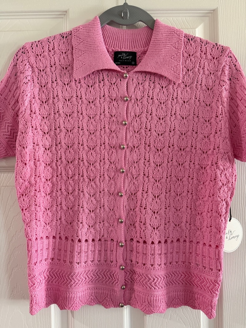 Pink Button-Front Knit Polo Shirt